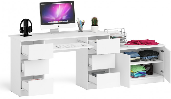 Мори Стол компьютерный МС-2 + Тумба МА900.1, цвет белый, ШхГхВ 225,8х50,4х76,6 см., универсальная сборка