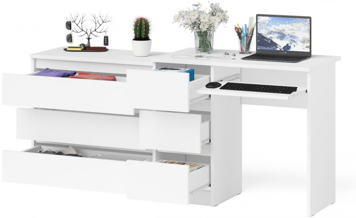 Мори Стол компьютерный МС-6 левый + Комод МК800.1, цвет белый, ШхГхВ 170,4х50х76,6 см., выдвижные ящики слева, НЕ универсальная сборка