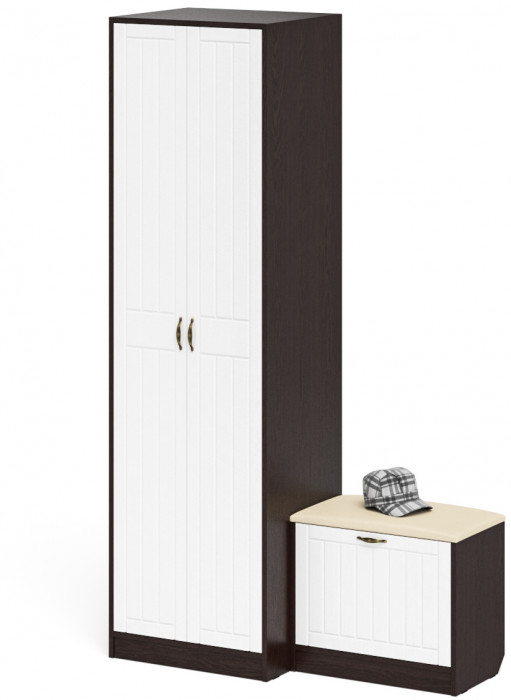 Прихожая П-6 Компоновка № 10, венге/фасады МДФ белое дерево фрезеровка прованс