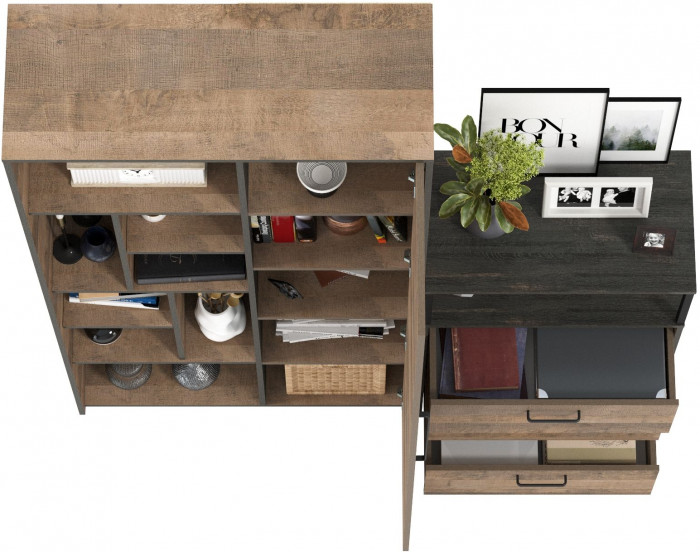 Трувор 13.206 Шкаф-стеллаж + 13.307.02 Комод с ящиками, дуб гранж песочный/интра