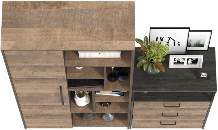 Трувор 13.206 Шкаф-стеллаж + 13.307.02 Комод с ящиками, дуб гранж песочный/интра