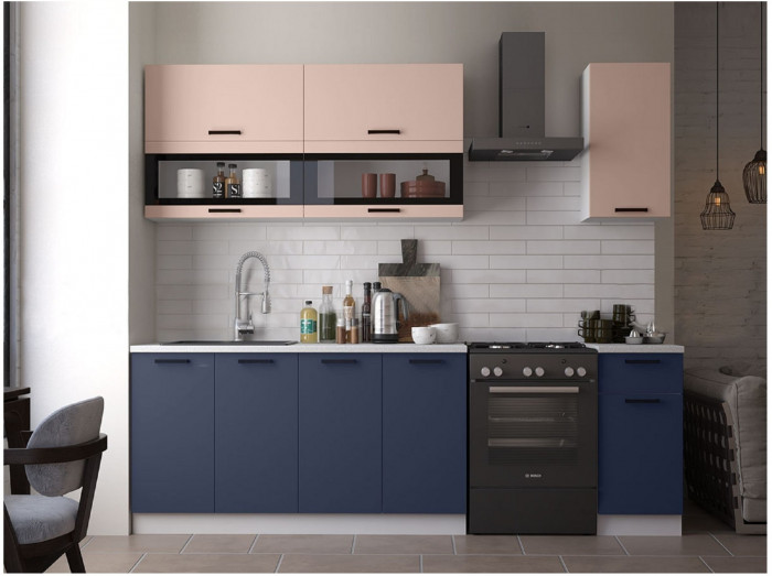 Кухня МДФ Техно 2000 Компоновка №2 (Белый, Белый глянец холодный/Мрамор темный)