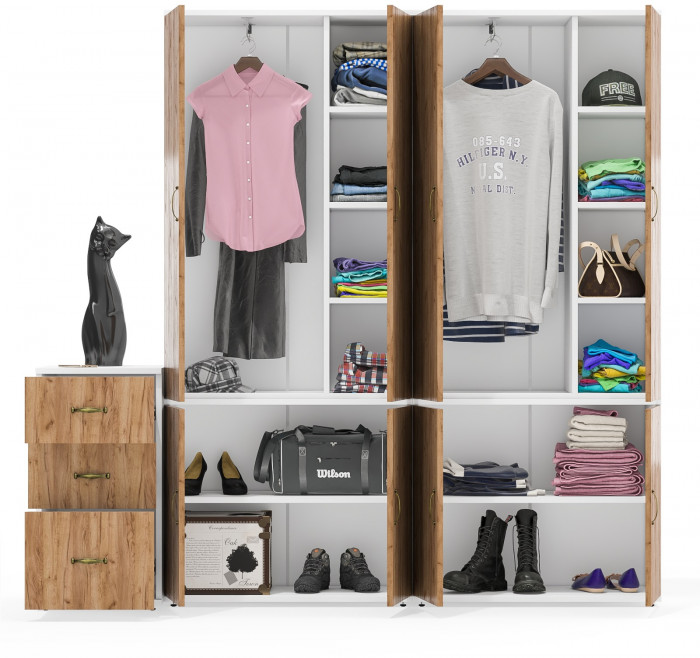 Лидер-8 Шкаф МД 20Б + Шкаф МД 20Б + Тумба МД 3.16, белый шагрень/крафт золото