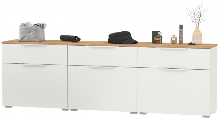 Октава 16.127 Тумба для обуви + 16.127 Тумба + 16.127 Тумба, белый шагрень/дуб крафт золотой/фасады МДФ белый шагрень