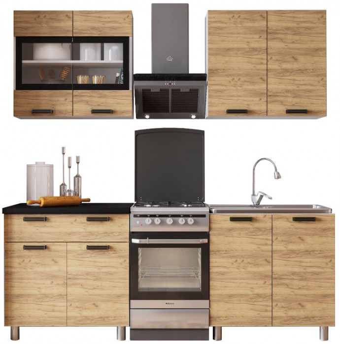 Кухня Крафт 1,6 м, Крафт, Черный янтарь