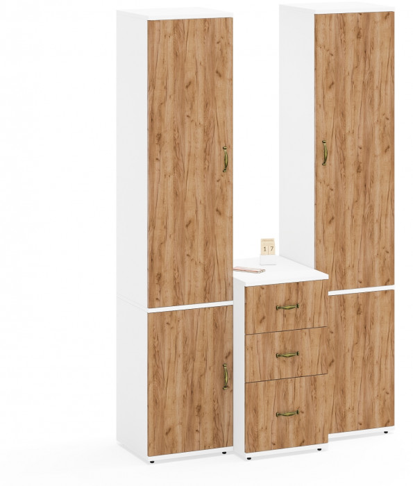 Лидер-8 Пенал МД 22Б + Пенал МД 22Б + Тумба МД 3.16, цвет белый шагрень/крафт золото, ШхГхВ 120х50х190 см., универсальная сборка