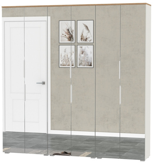 Октава 13.338 Шкаф для одежды + 13.338 Шкаф + 13.338, цвет белый шагрень/дуб крафт золотой/фасады МДФ белый шагрень/зеркало, ШхГхВ 193,2х35,3х197,6 см