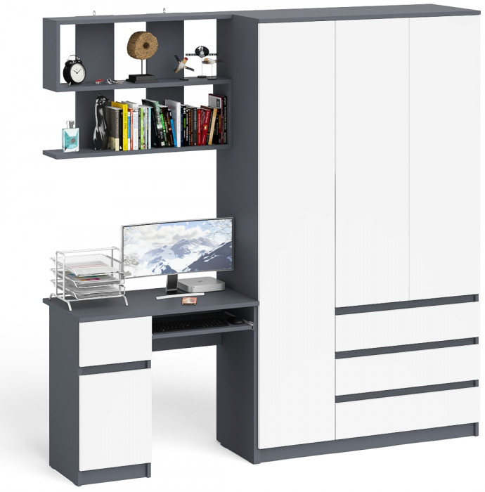 Мори компьютерный стол МС-1 левый + Шкаф МШ1200.1 + Полка 900, графит/белый