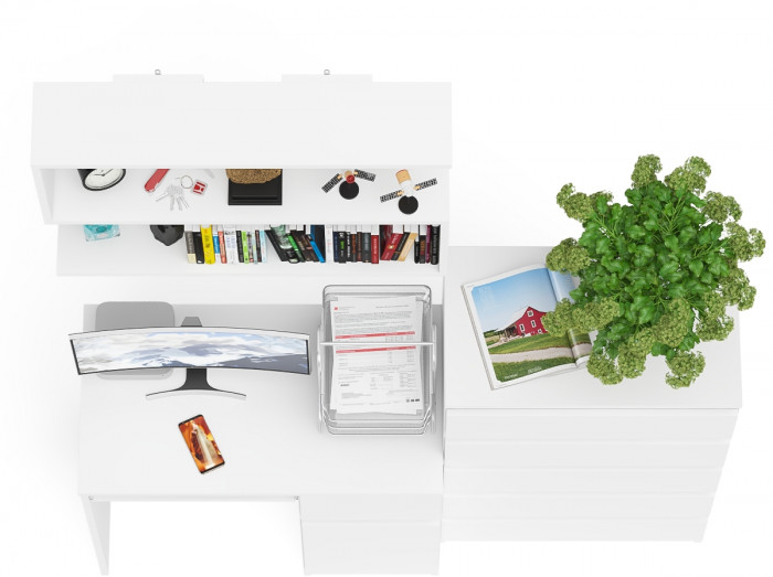 Мори компьютерный стол МС-1 правый + Комод МК700.5 + Полка 900, белый