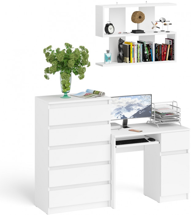 Мори компьютерный стол МС-1 правый + Комод МК700.5 + Полка 900, белый
