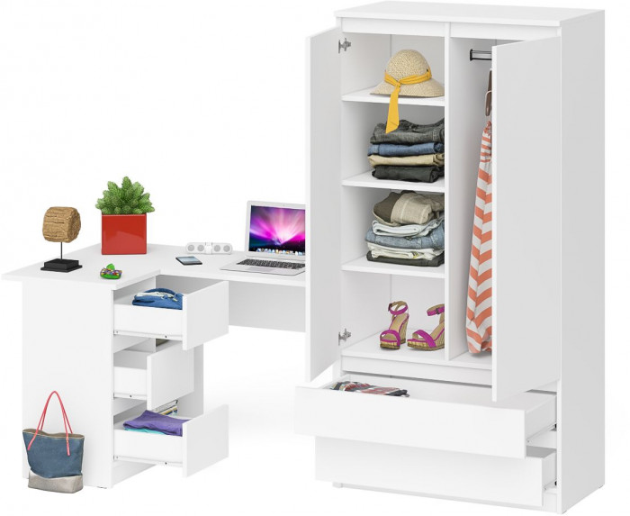 Мори компьютерный стол МС-16 левый + Шкаф МШ900.1, белый