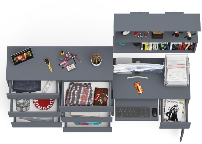 Мори Стол компьютерный МС-1 правый + Комод МК1200.10 + Полка 900, цвет графит, ШхГхВ 210,4х50х209,6 см., НЕ универсальная сборка