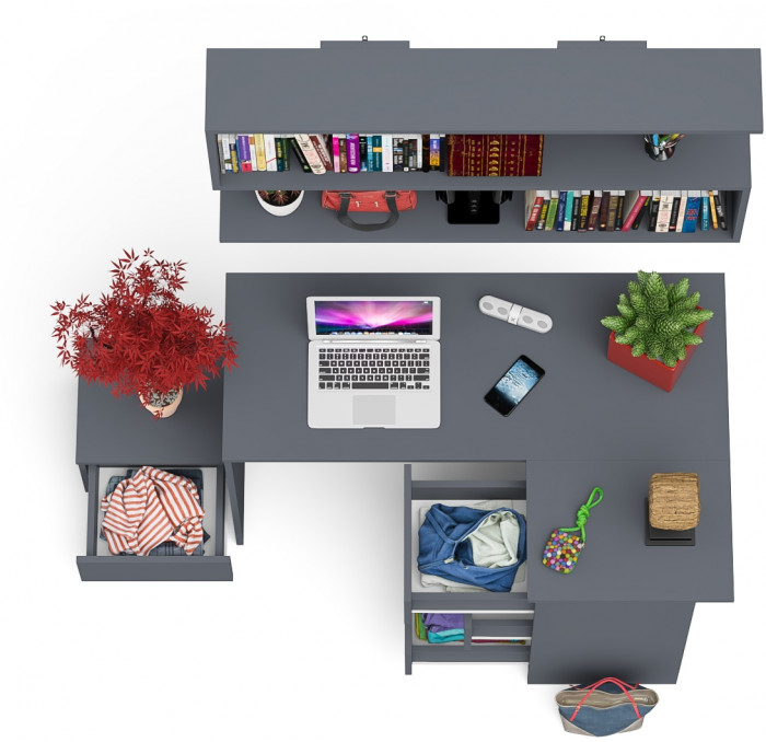 Мори Стол компьютерный МС-16 правый + Тумба ТМП400.1 + Полка 1200, цвет графит, ШхГхВ 164,8х84,9х209,6 см., НЕ универсальная сборка