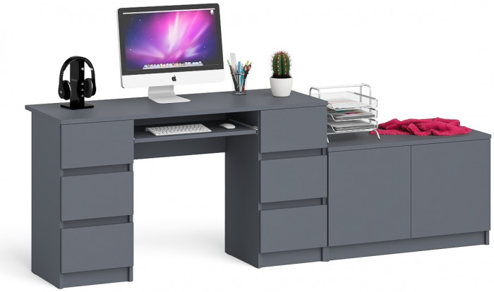 Мори Стол компьютерный МС-2 + Тумба МА900.1, цвет графит, ШхГхВ 225,8х50,4х76,6 см., универсальная сборка