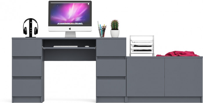 Мори Стол компьютерный МС-2 + Тумба МА900.1, цвет графит, ШхГхВ 225,8х50,4х76,6 см., универсальная сборка