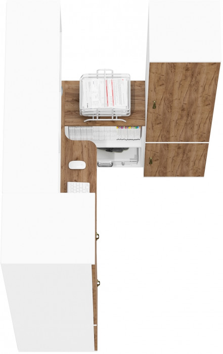 Лидер-8 Пенал МД 23Б + Стол + Полка + Пенал 21Б, белый шагрень/крафт золото