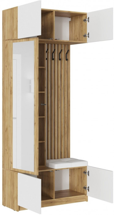 Модульная прихожая Бостон МДФ, композиция 2 (Белый глянец, Дуб Крафт Золотой)