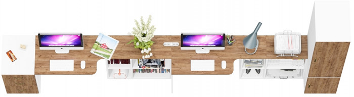 Лидер-8 Стол + Стол + Пенал МД 23Б + Тумба МД 3.16, белый шагрень/крафт золото