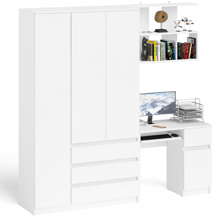 Мори компьютерный стол МС-1 правый + Шкаф МШ1200.1 + Полка 900, белый