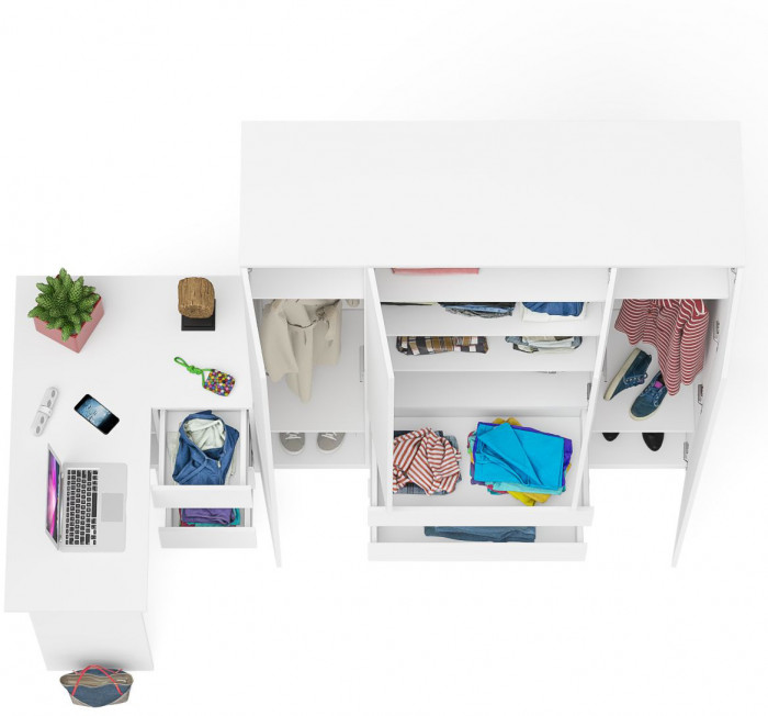 Мори компьютерный стол МС-16 правый + Шкаф МШ1600.1, белый