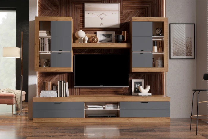 Прага Модульная Гостиная, вариант №3, Дуб Вотан/Графит