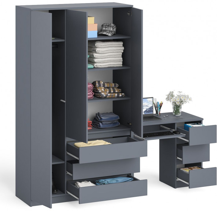 Мори компьютерный стол МС-6 правый + Шкаф МШ1200.1, графит