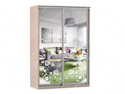 Шкаф купе Модерн 1490х600 2-х дверный 2-х секционный зеркальный с пескоструем №3 ясень