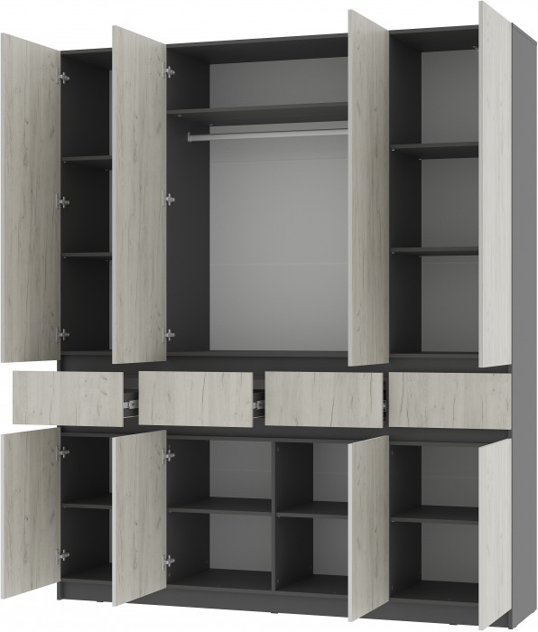 Шкаф 4-х створчатый "Багира" ШК-13 Графит/Крафт белый