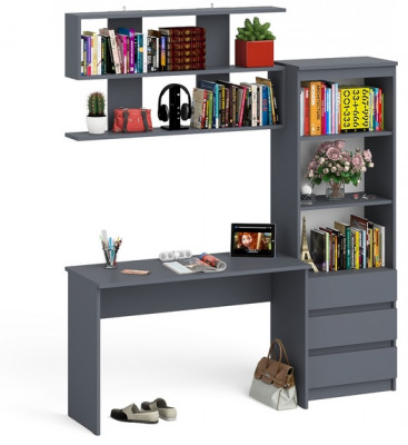 Мори Стол письменный МСП1200.1 + Стеллаж МСТ600.3 + Полка 1200, цвет графит, ШхГхВ 180,8х50х209,6 см., универсальная сборка