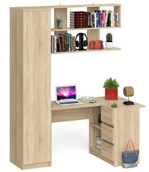 Мори компьютерный стол МС-16 правый + Пенал МШ400.1 + Полка 1200, дуб сонома
