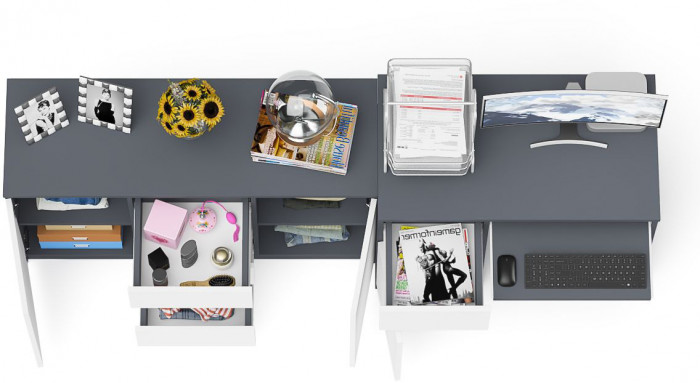 Мори Стол компьютерный МС-1 левый + Комод МК1200.3, цвет графит/белый, ШхГхВ 210,4х50х76,6 см., выдвижной ящик слева, НЕ универсальная сборка