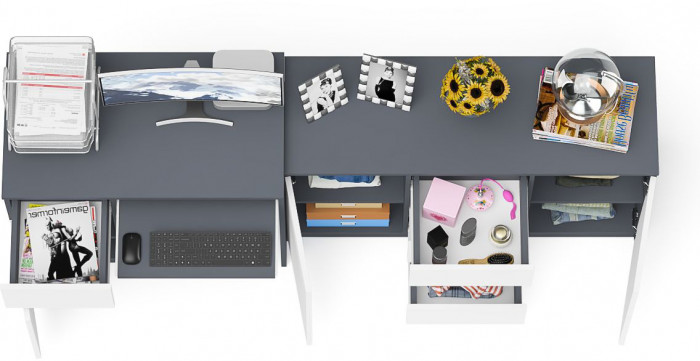 Мори Стол компьютерный МС-1 левый + Комод МК1200.3, цвет графит/белый, ШхГхВ 210,4х50х76,6 см., выдвижной ящик слева, НЕ универсальная сборка