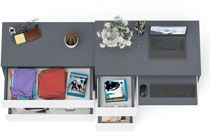 Мори Стол компьютерный МС-6 левый + Комод МК800.1, цвет графит/белый, ШхГхВ 170,4х50х76,6 см., выдвижные ящики слева, НЕ универсальная сборка