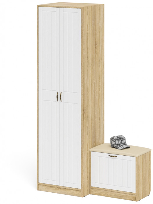 Прихожая П-6 Компоновка № 10, дуб сонома/фасады МДФ белое дерево фрезеровка прованс