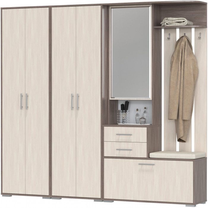 Прихожая Домино 4, цвет бодега тёмный/бодега светлый, ШхГхВ 220х36х202 см., универсальная сборка