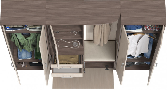 Прихожая Домино 4, цвет бодега тёмный/бодега светлый, ШхГхВ 220х36х202 см., универсальная сборка