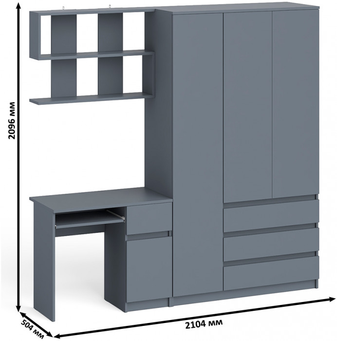 Мори компьютерный стол МС-1 правый + Шкаф МШ1200.1 + Полка 900, графит