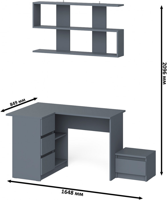 Мори компьютерный стол МС-16 левый + Тумба ТМП400.1 + Полка 1200, графит