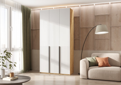 Марвэл Шкаф 3-х створчатый 1200, Браш Вайт, Дуб Крафт