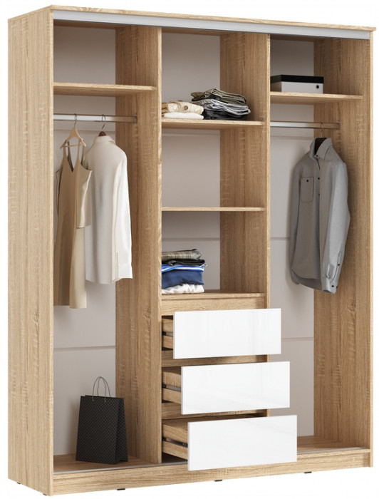 Шкаф-купе "Челси" (1600), Дуб сонома/Белый глянец
