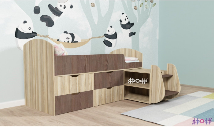 Кровать-чердак Малыш 7 (Дуб молочный/Ясень Анкор темный)