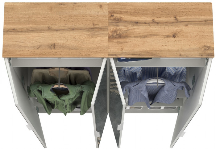 Октава 13.338 Шкаф для одежды + 13.338 Шкаф, цвет белый шагрень/дуб крафт золотой/фасады МДФ белый шагрень и зеркало, ШхГхВ 128,8х35,3х197,6 см.