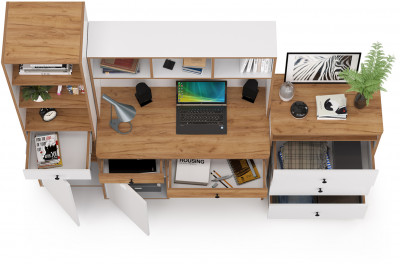 Вуди Компоновка № 50, цвет белый премиум/дуб крафт золотой, ШхГхВ 225х52,7х180,3 см., универсальная сборка