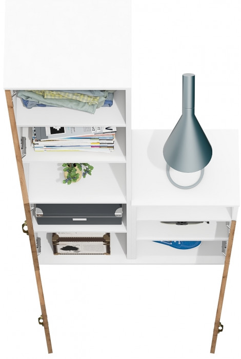 Лидер-8 Пенал + Тумба МД 3.19, цвет белый шагрень/крафт золото, ШхГхВ 80х30х190 см., универсальная сборка