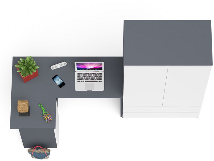 Мори компьютерный стол МС-16 левый + Шкаф МШ900.1, графит/белый