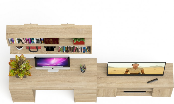 Мори компьютерный стол МС-2 + Тумба МТВ1200.1 + Полка 1200, дуб сонома