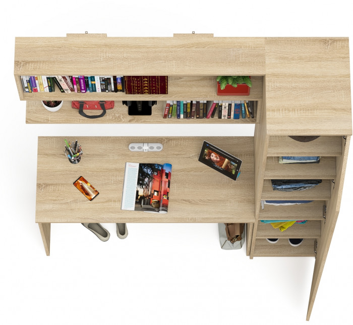 Мори письменный стол МСП1200.1 + Пенал МШ400.1 + Полка 1200, дуб сонома