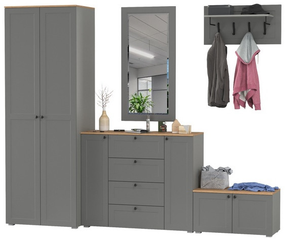 Остин Прихожая 53, серый графит/дуб крафт золотой