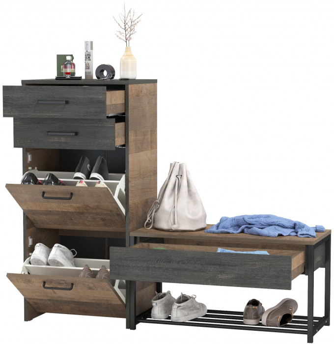 Трувор 13.241.03 Тумба для обуви + 13.241.06 Тумба для обуви, дуб гранж песочный/интра