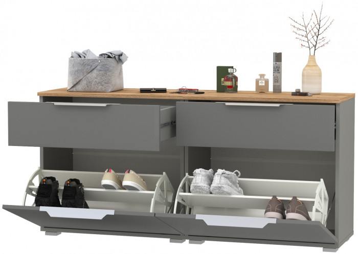 Октава 16.127 Тумба для обуви + 16.127 Тумба для обуви, серый графит/дуб крафт золотой/фасады МДФ серый графит